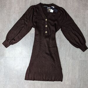 Adrienne Vittadini Women's Long Sleeve Ribbed Sweater Dress Brown Size XL NWT